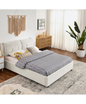 Queen Size Storage Upholstered Hydraulic Platform Bed with Integrated Headboard, Chenille Fabric, No Box Spring Needed