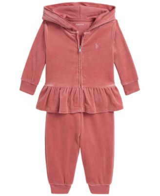 Baby Girls' Long-sleeve Velour Hoodie and Jogger Pants, 2-Piece Set