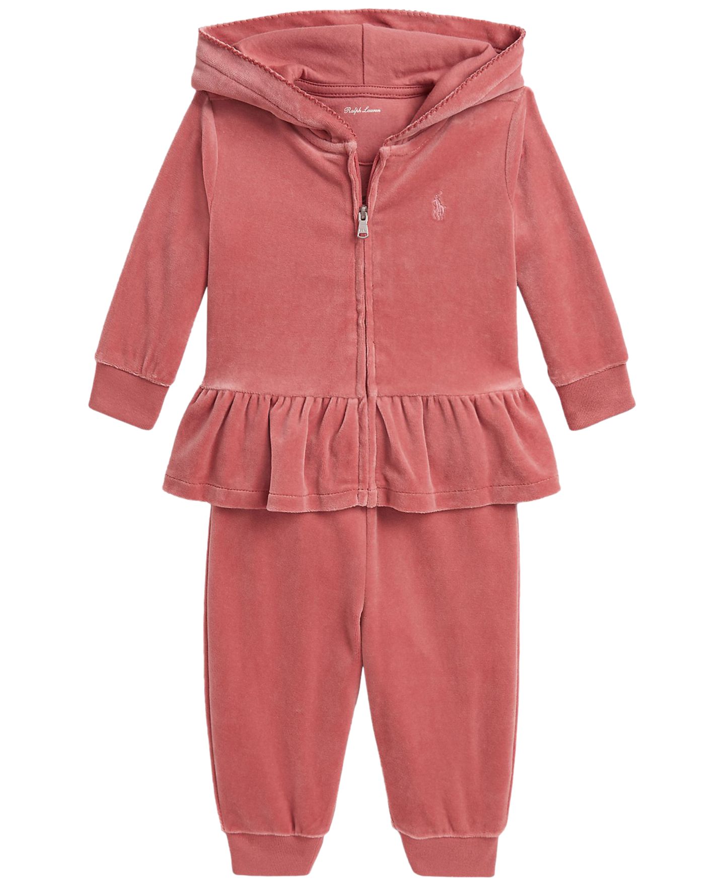 Детский комплект Polo Ralph Lauren для девочки: велюровое худи и джоггеры, цвет: Холщовый розовый — фото 1