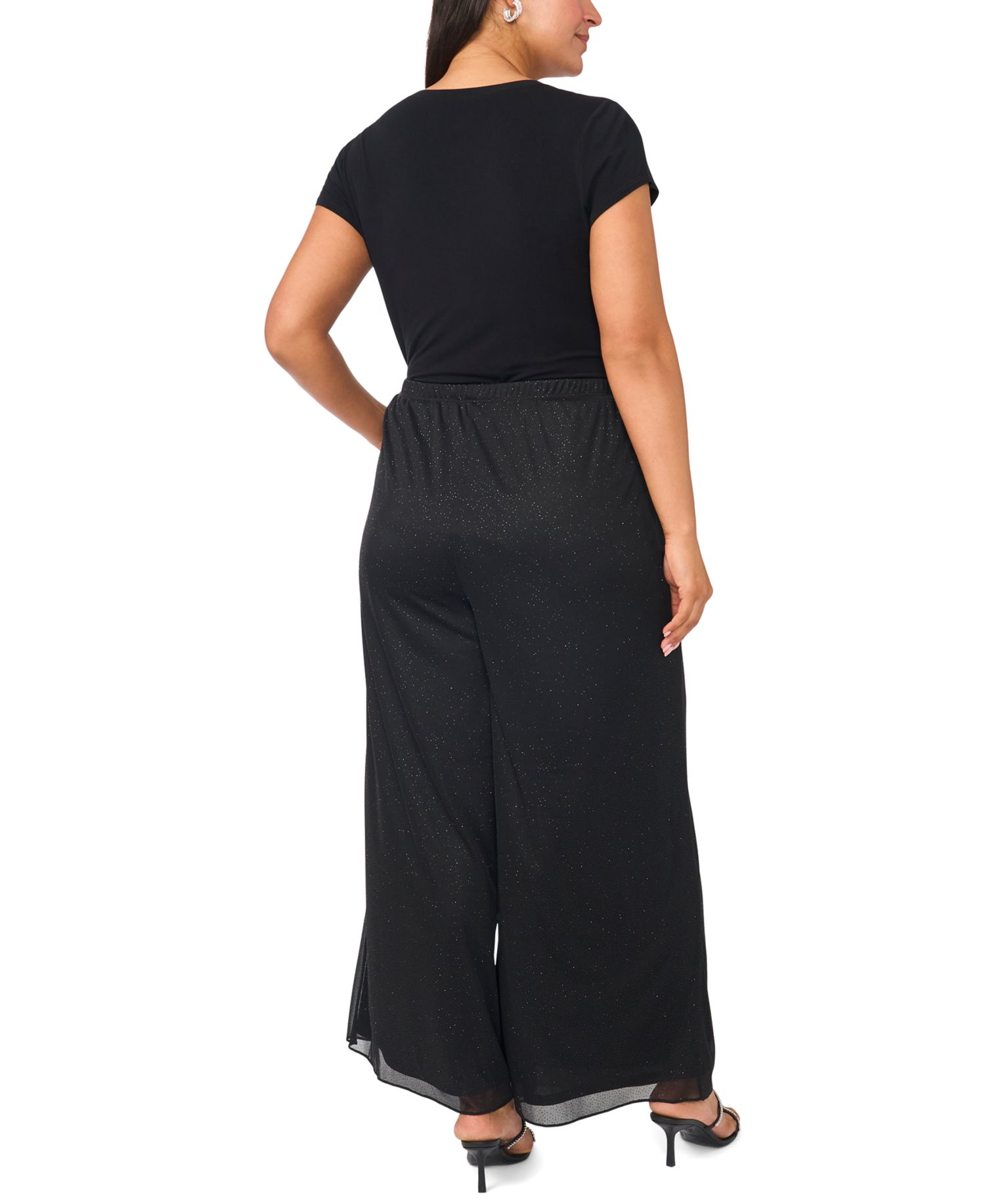 Plus Size Sparkle Mesh Wide-Leg Pull-On Pants