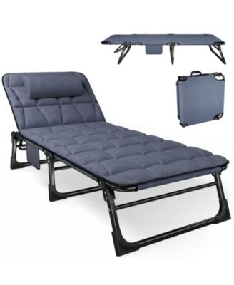 Adjustable Folding Camping Lounger Bed With Padded Mattress Portable For Travel Garden Office