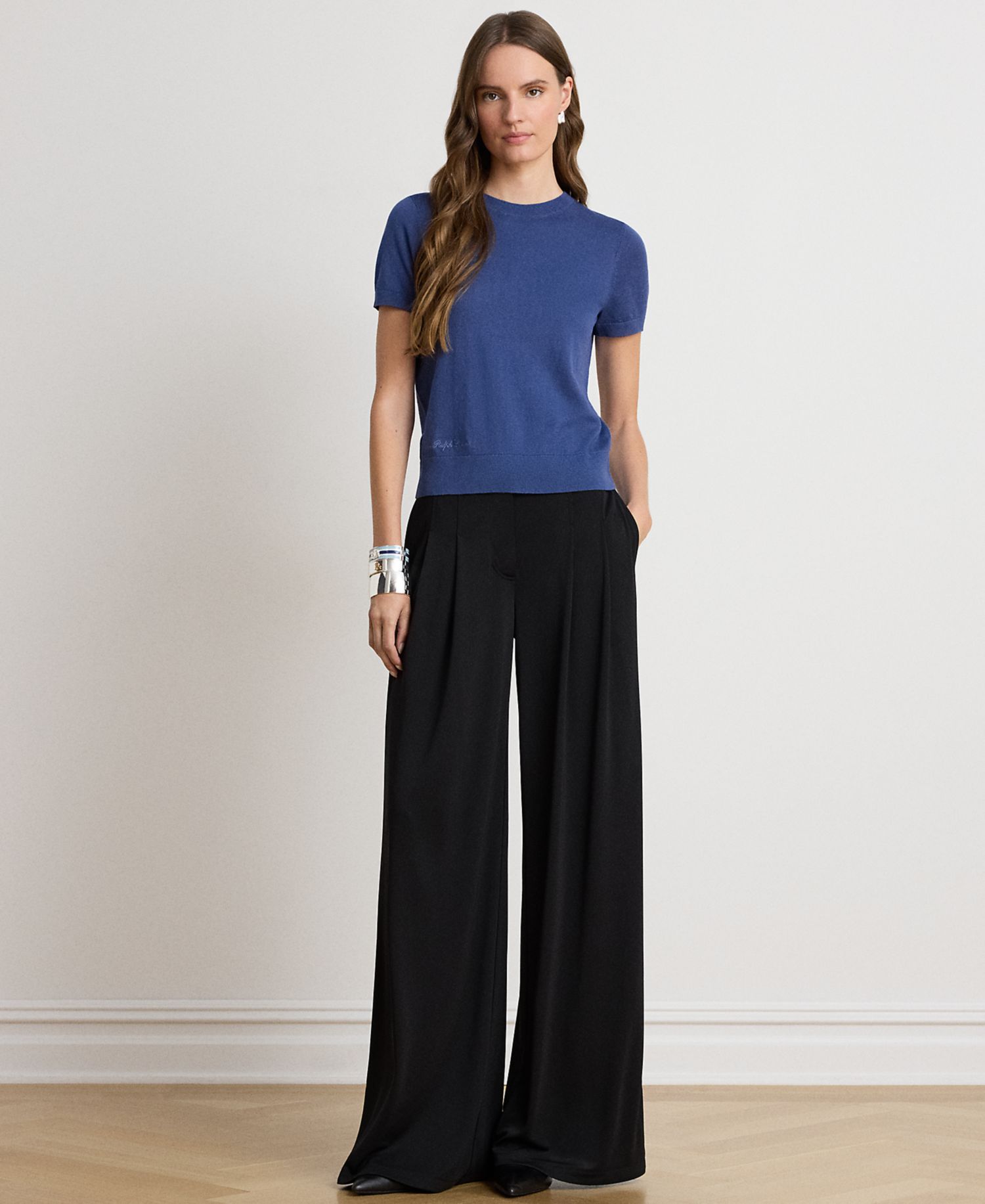 Petite Cotton-Modal Blend Short-Sleeve Crewneck Pullover Sweater