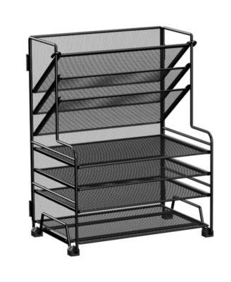 4-Tier Document Tray and 3-Slot File Organizer - Metal Desktop Storage Rack