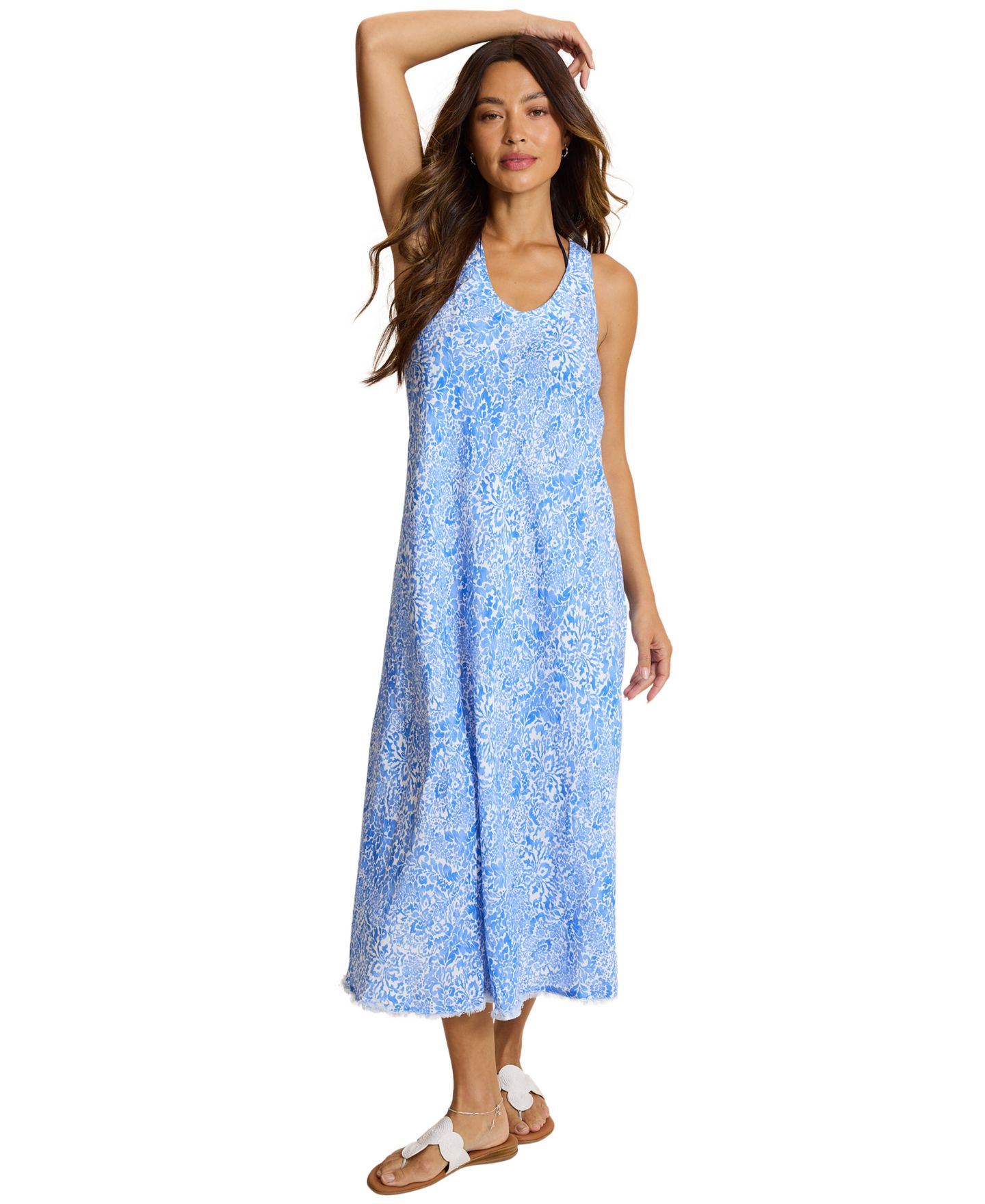Женское платье Tommy Bahama Paisley Daze V-Neck Fringed-Hem Linen-Blend, цвет: Синий — фото 3