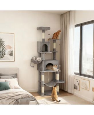 80 Inch Multi Level Cat Tower with 2 Condos 2 Hammocks and 6 Sisal Scratching Posts
