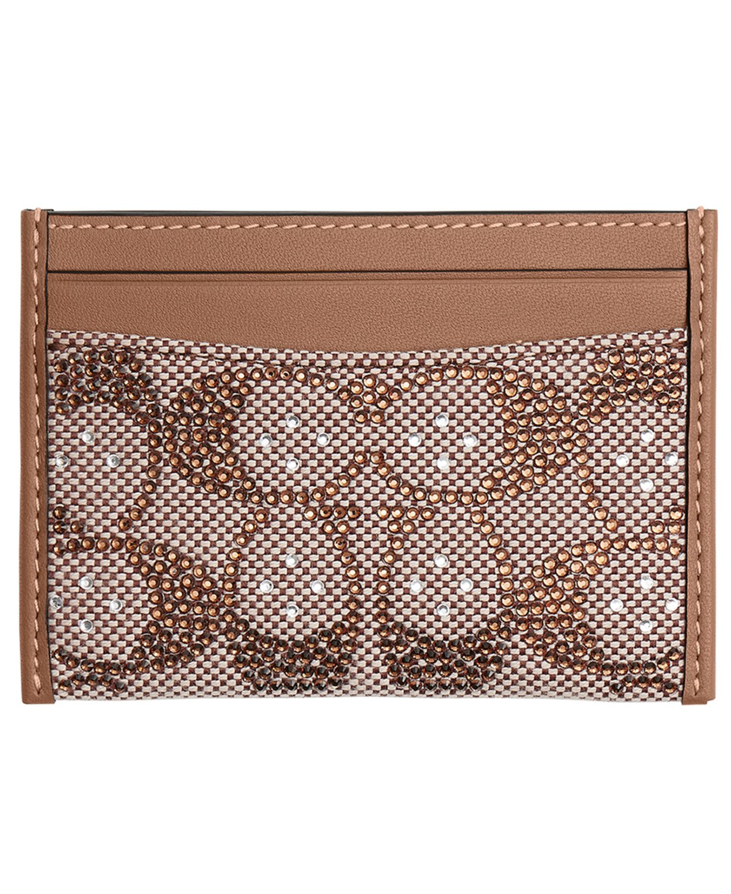 Женский кошелёк COACH Essential Crystal Signature Jacquard Card Case, цвет: Латунный / Серо-бежевый — фото 2