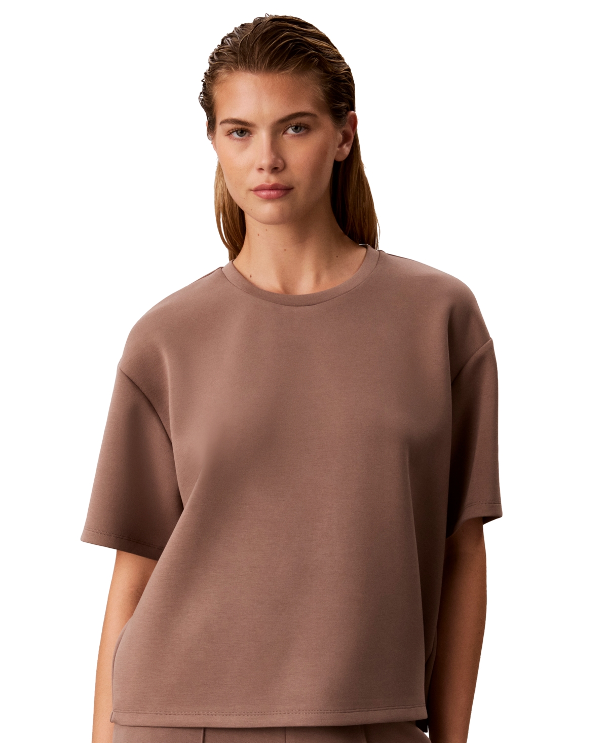 Calvin Klein Petite Soft Scuba Crewneck Short-Sleeve Boxy Knit Top