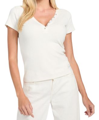 Women's Short Sleeve Kyla Rib Henley V-Neck Top