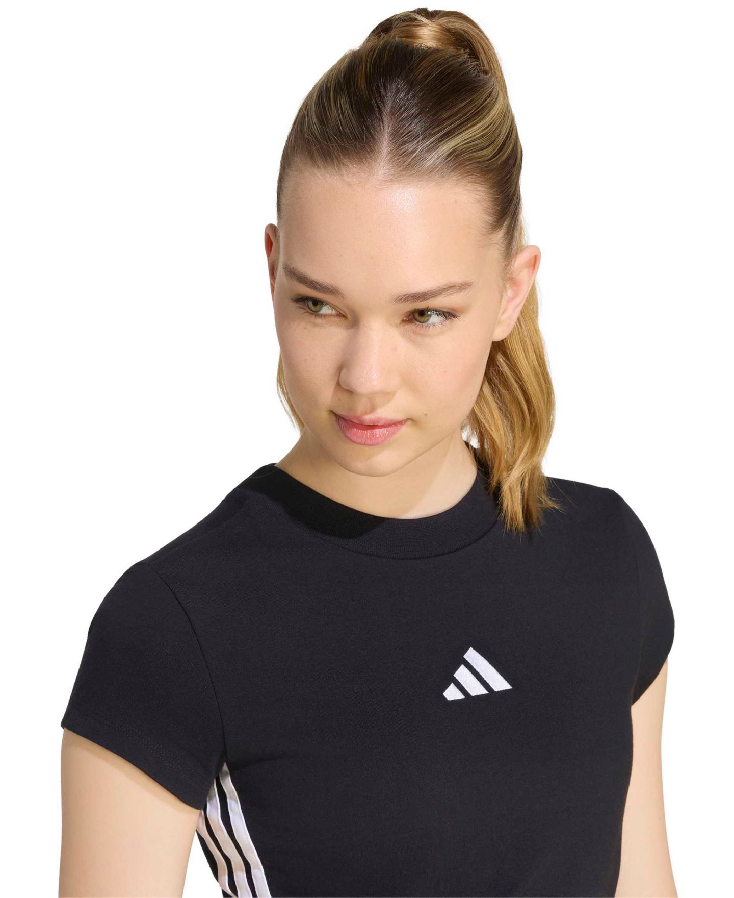 Женская футболка adidas Essentials 3-Stripes Padded Slim Baby Cotton-Blend, цвет: Чёрный / Белый — фото 4