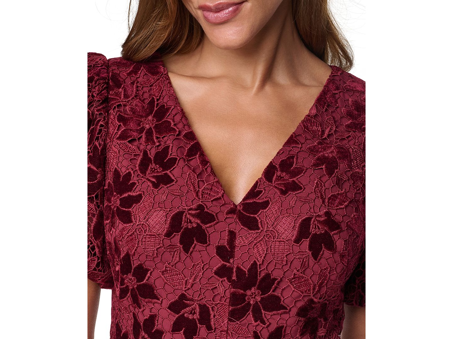 Женское платье Eliza J V-Neck Puff Sleeve A-Line, цвет: Винный — фото 4