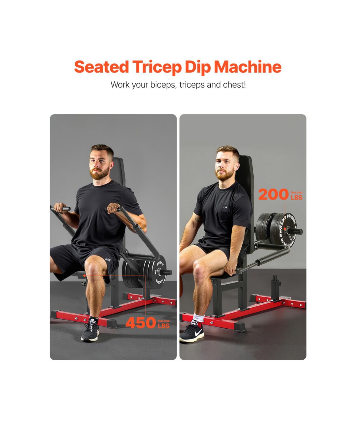 Vevor Seated Dip Machine Tricep Bicep Press Down Equipment Chest Training Cable Bar