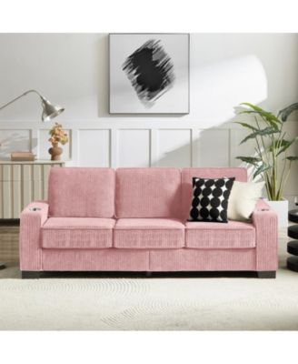 83.86" Corduroy 3-Seater Sofa with Cup Holder, High Resilience Sponge Sofa , Pet Friendly Modern Furniture for Living Room Bedroom Office