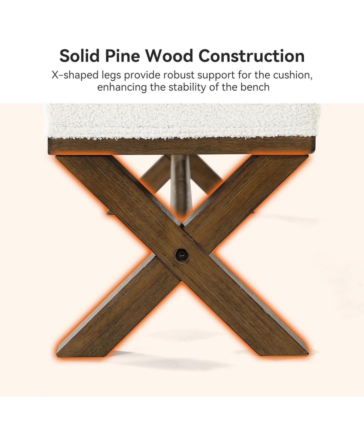 Tribesigns 51.18 inches Solid Wood Dining Bench: Modern with faux shearling seat and X-legs. Upholstered for dining room, living room.