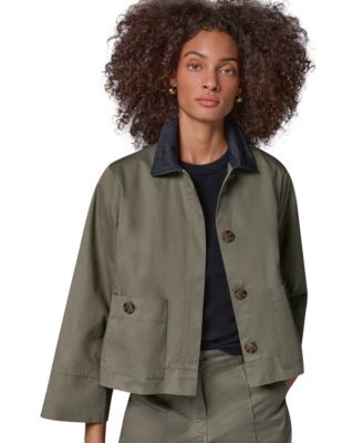 Women's Bell-Sleeve Trapeze Jacket with Denim Collar