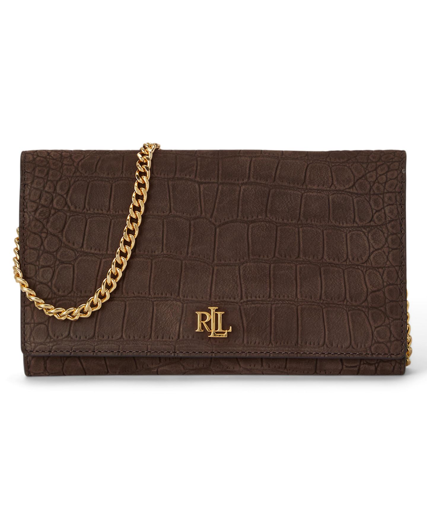 Женский кошелёк Lauren Ralph Lauren Crocodile-Embossed Medium Adair II Leather Crossbody Wallet, цвет: Каштановый коричневый — фото 1
