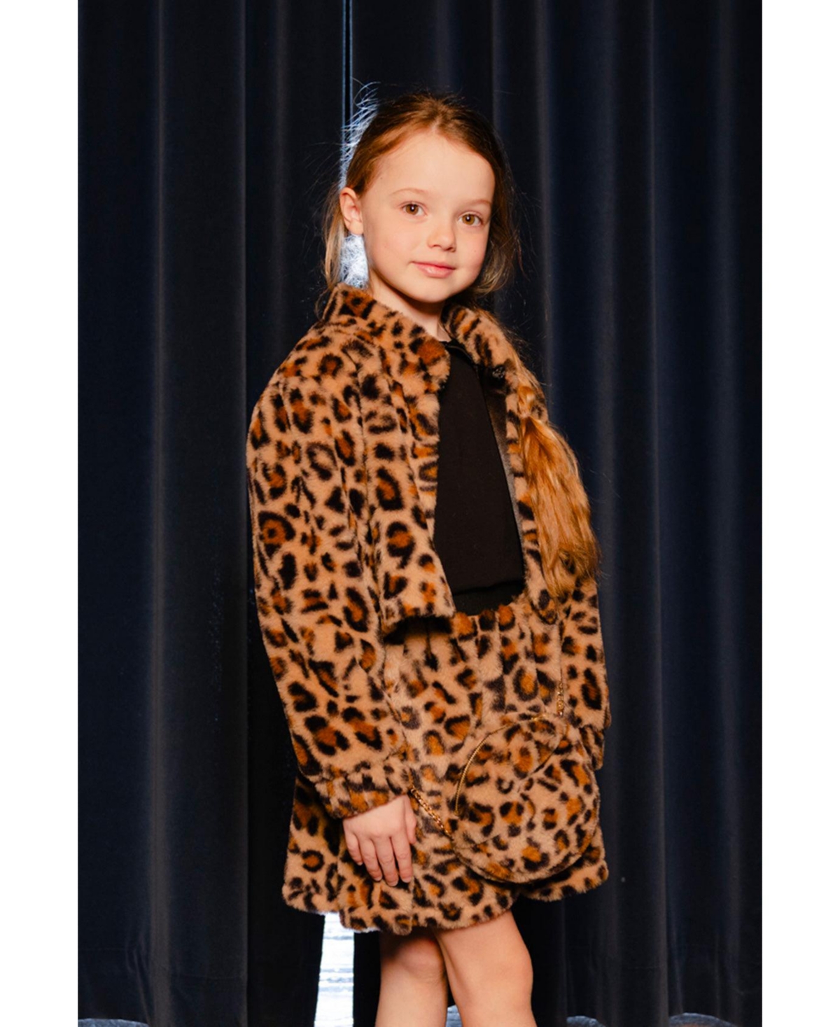 Deux par Deux Little and Big Girl Faux Fur Shoulder Bag Leopard Print
