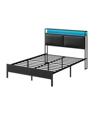 Full Size Metal Bed Frame with LED Headboard, Charging Station and Noise-Free Design