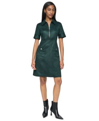 Women's Zip-Front A-Line Short-Sleeve Polo Sheath Dress