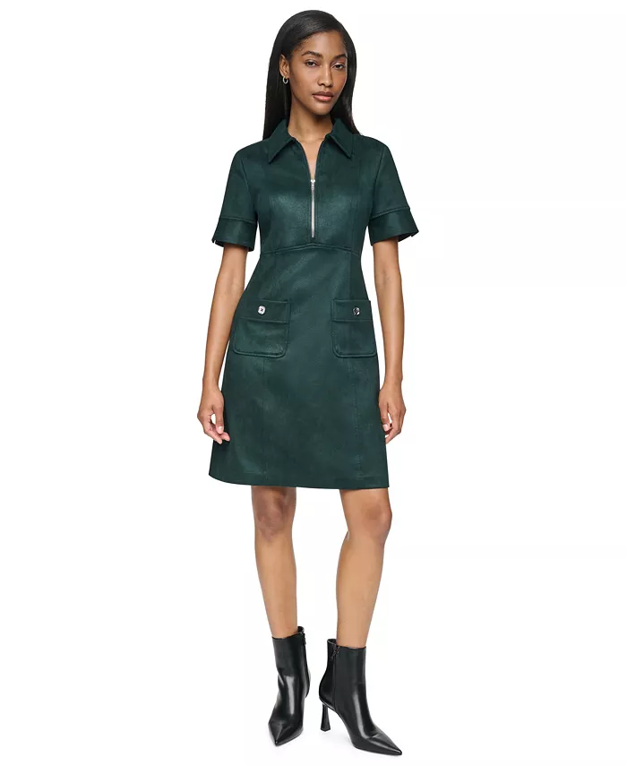 Women's Zip-Front A-Line Short-Sleeve Polo Sheath Dress