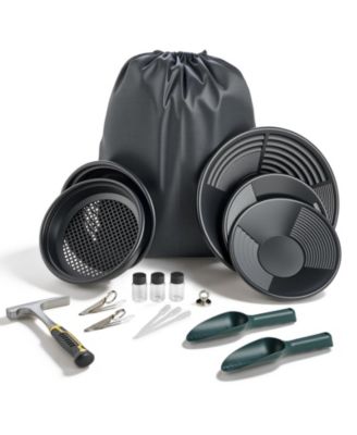 Gold Panning Kit, 19-Piece Prospecting Set with 10" and 14" Pans, Sieves, Magnet and Backpack