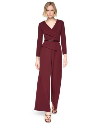 Women's Peplum V-Neck Wide-Leg Jumpsuit