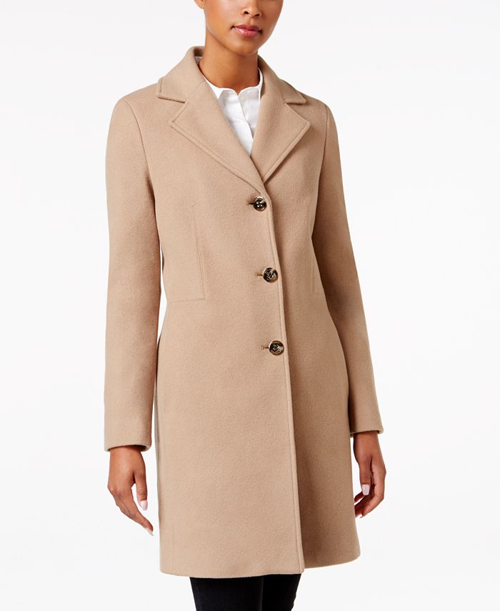 Calvin Klein Women's Classic Cashmere Wool Blend Coat, Camel, 14