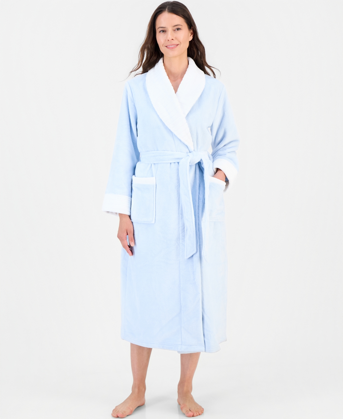 Charter Club Women's Long Plush Fleece-Trim Robe, Created for Macy's