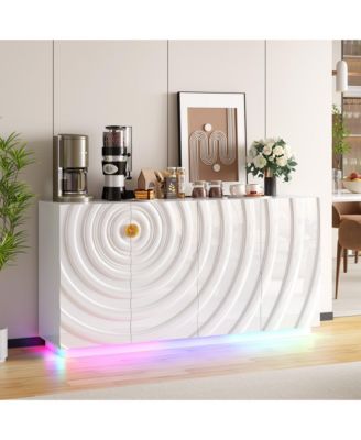 63" Sideboard Cabinet with LED Lights, Charging Station and Motion Sensor
