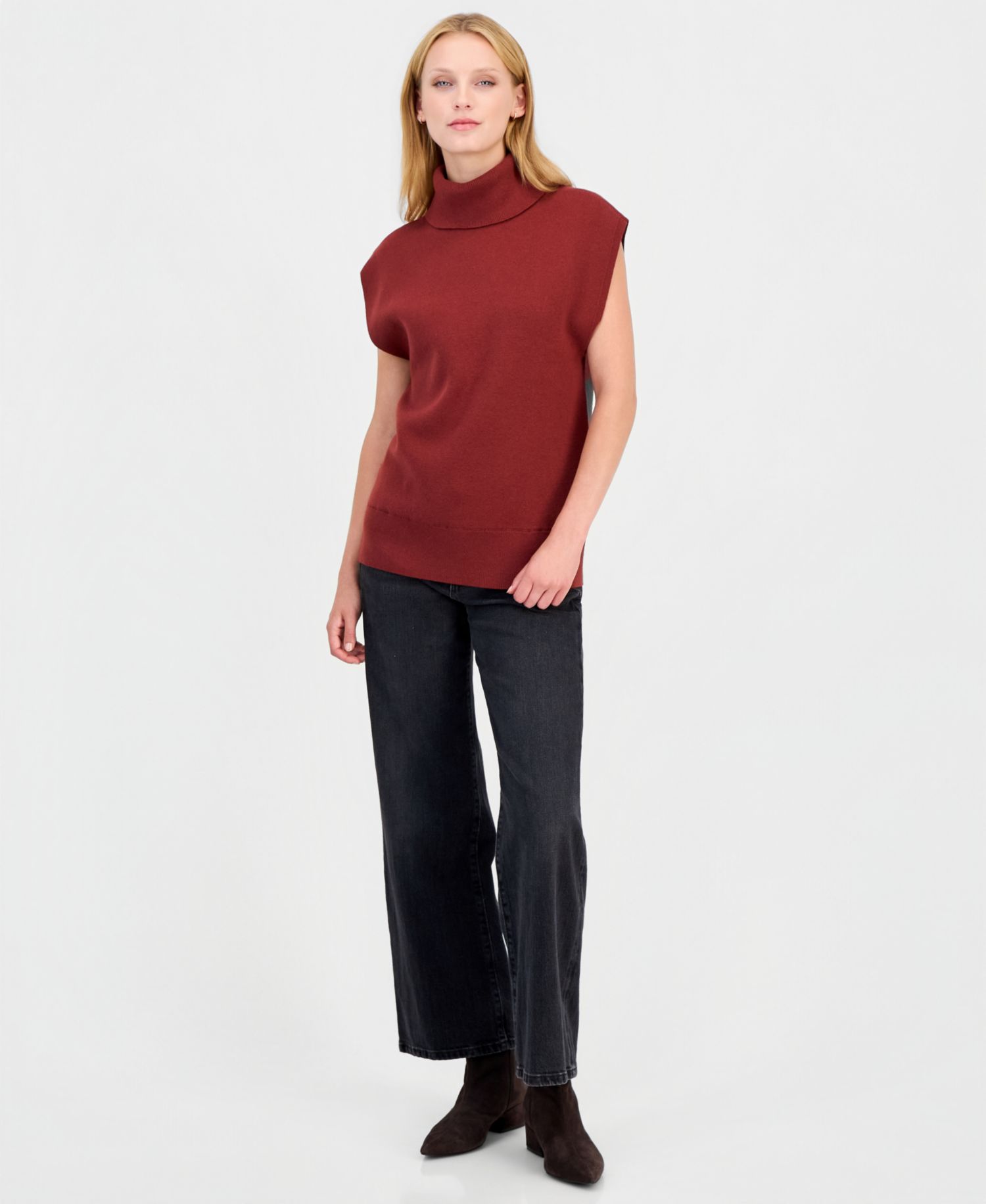 Women's Contro Sleeveless Cotton-Wool Blend Turtleneck Sweater