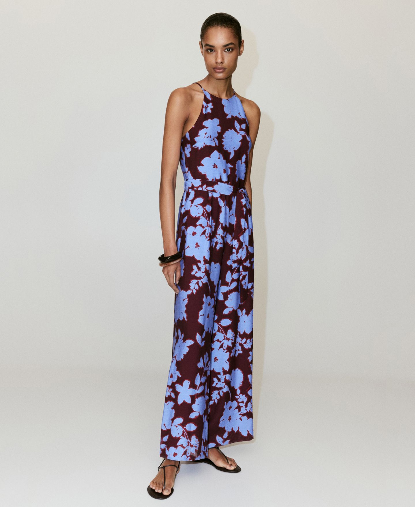 Женский комбинезон MANGO Floral-Print Wide-Leg Belted Jumpsuit, цвет: Синий — фото 7