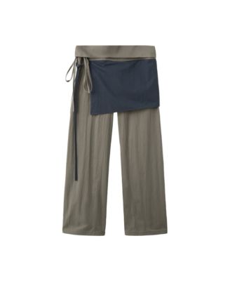 Women's Tied Overlay Wide-Leg Cotton-Blend Pants