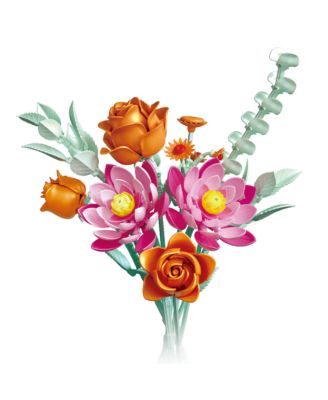BK10 Flower Bouquet Building Set, 360-Piece Orange Rose & Pink Lotus Floral Brick Kit with Adjustable Stems, Creative Home D&eacute;cor Gift, Ages 8+