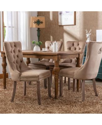 High-Back Velvet Dining Chair Set of 4, Upholstery Tufted Side Chairs with Nailhead Trim, Solid Wood Legs for Dining Room and Kitchen