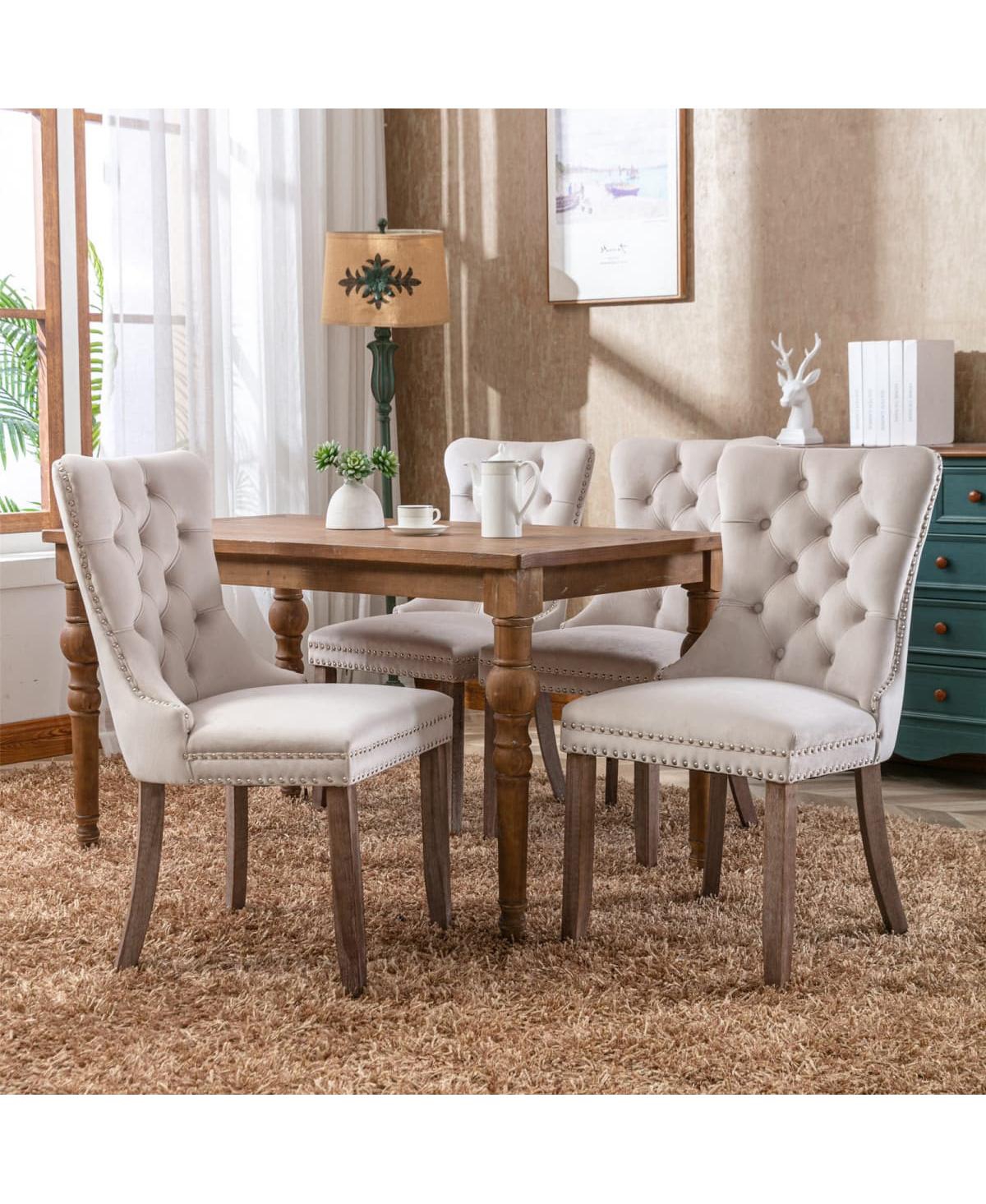 Maison Boucle High-Back Velvet Dining Chair Set of 4, Upholstery Tufted Side Chairs with Nailhead Trim, Solid Wood Legs for Room and Kitchen
