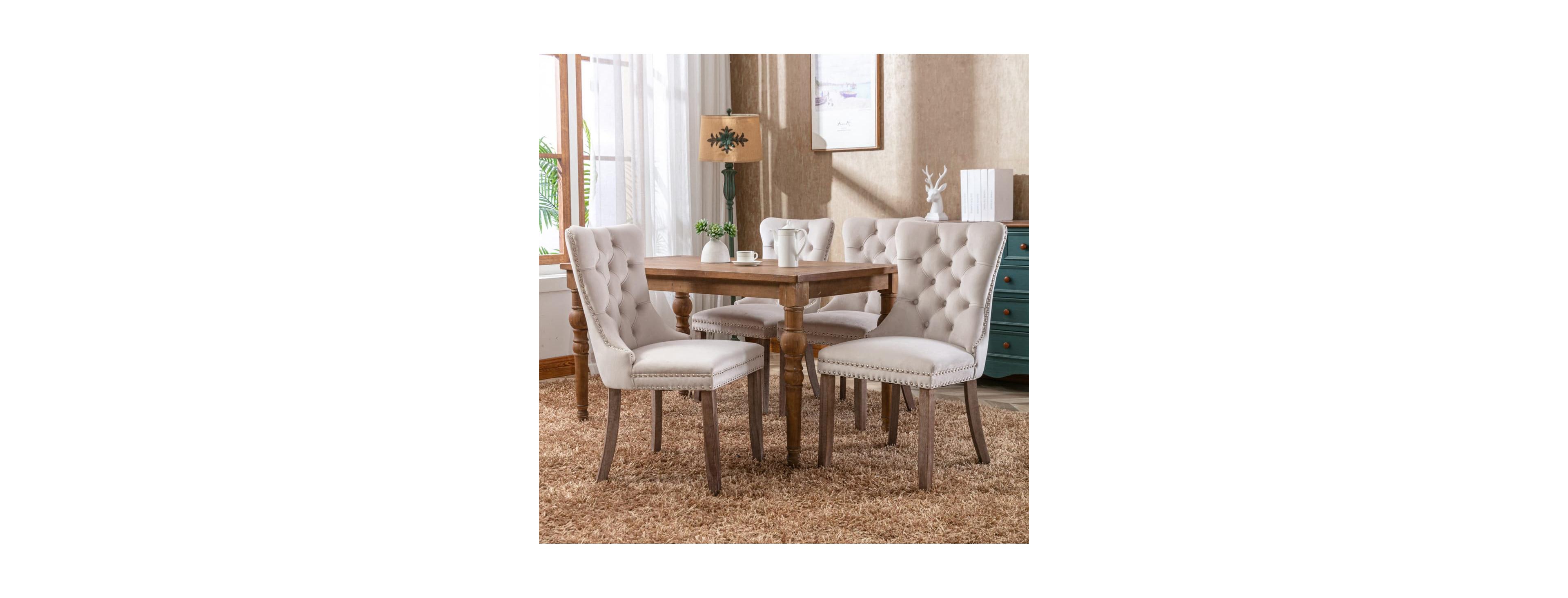Maison Boucle High-Back Velvet Dining Chair Set of 4, Upholstery Tufted Side Chairs with Nailhead Trim, Solid Wood Legs for Room and Kitchen