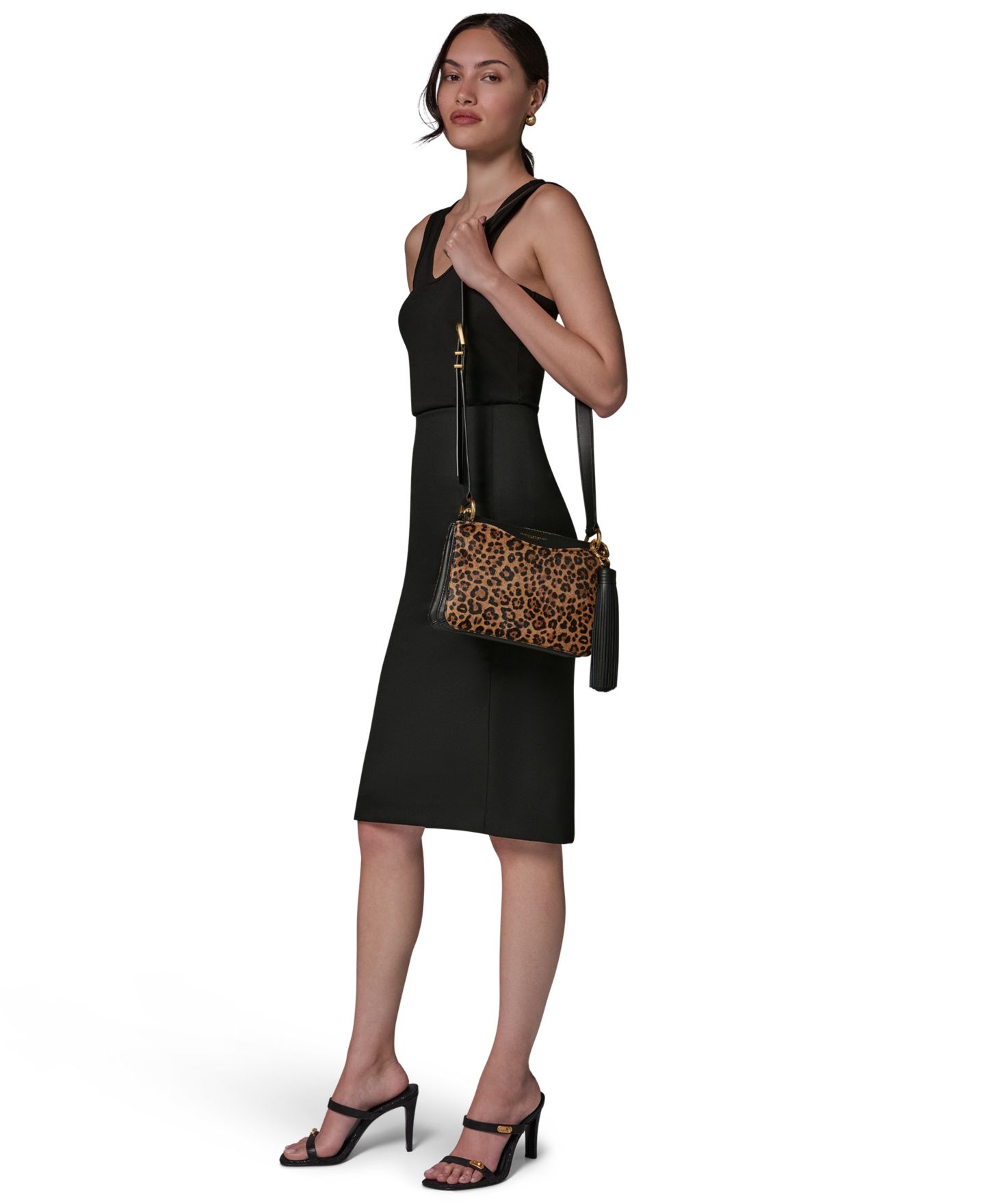Женская сумка Donna Karan New York Glenwood Small Crossbody Handbag, цвет: Чёрный золотой — фото 8