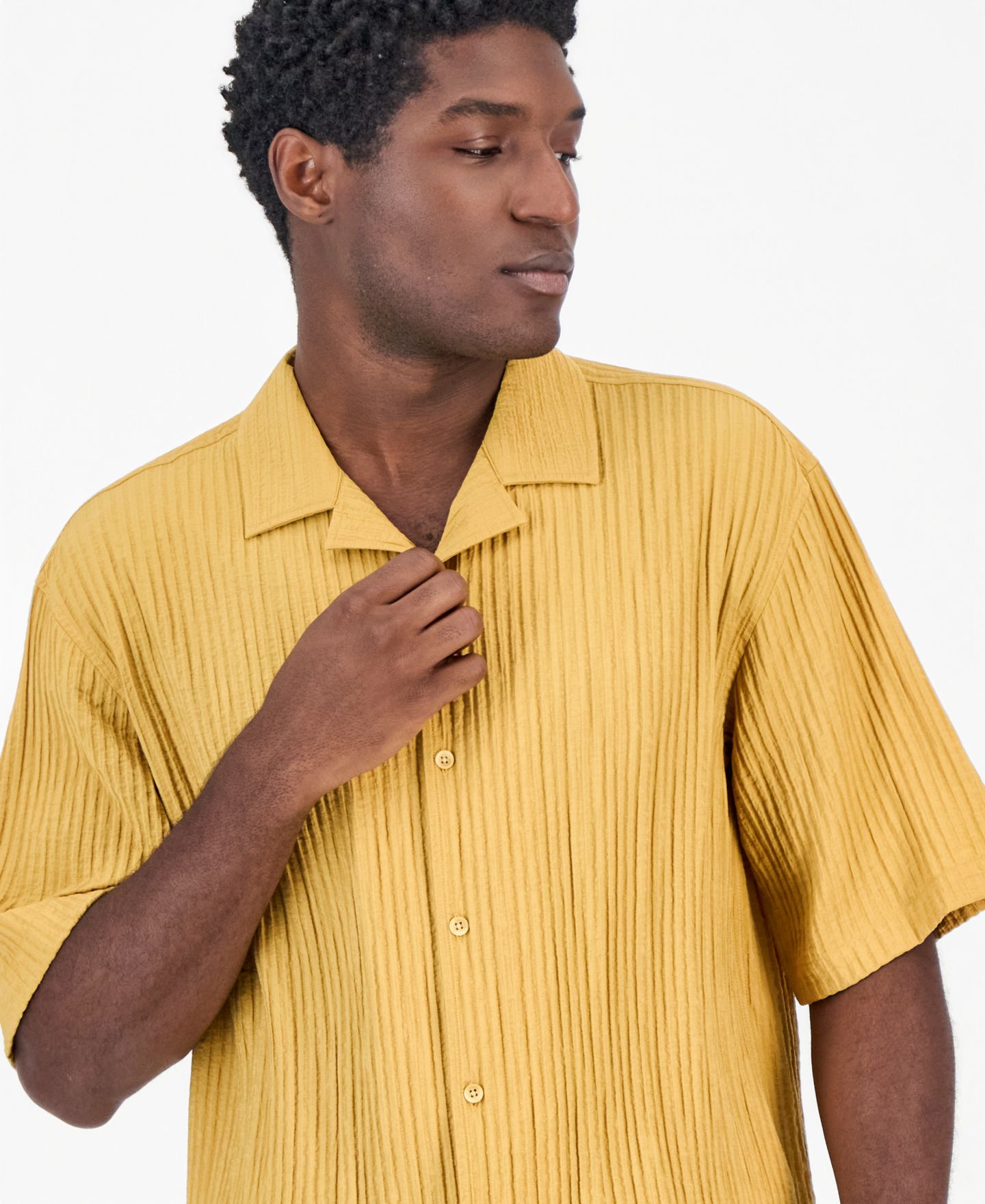 Мужская рубашка Mode of One Bxy Short-Sleeve Striped Camp Collar, цвет: Золотой — фото 2