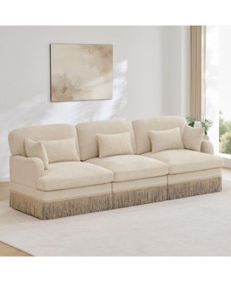 Modular Sectional Sofa Couch, 3-Seater,  Leopard Print Chenille, With Deep Seat, Tassel Skirt, and Throw and Lumbar Pillows