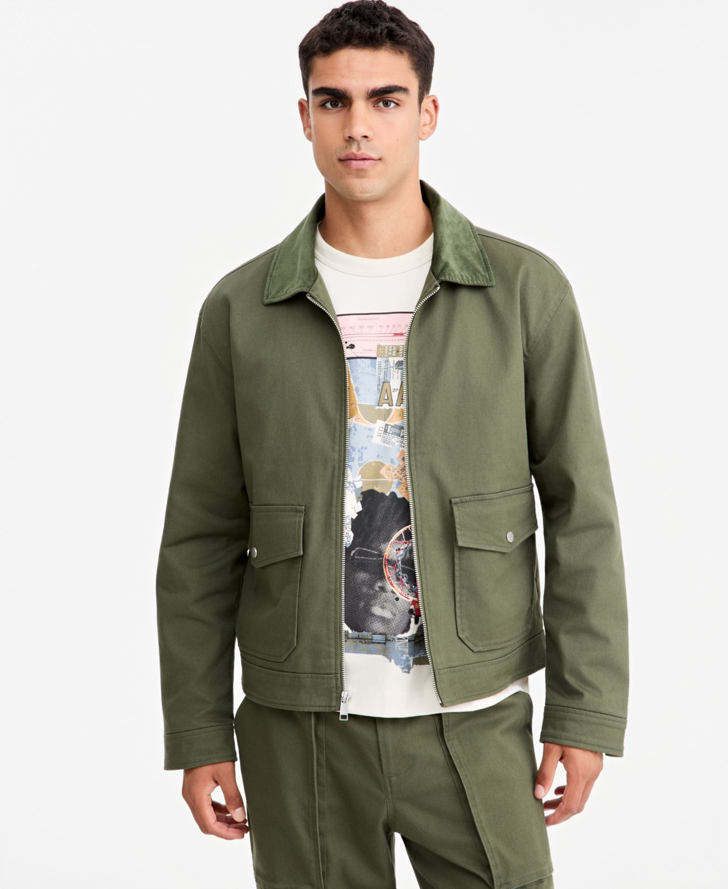 Мужская куртка Mode of One Relaxed-Fit Corduroy-Collar Shirt Jacket, цвет: Wild Ivy — фото 1