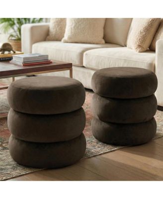 Round Velvet Storage Ottomans Set of 2