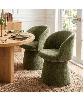 Modern Swivel Dining Chair Set of 2, Textured Chenille Fabric, Barrel  Accent Chairs With Upholstered Pedestal Base