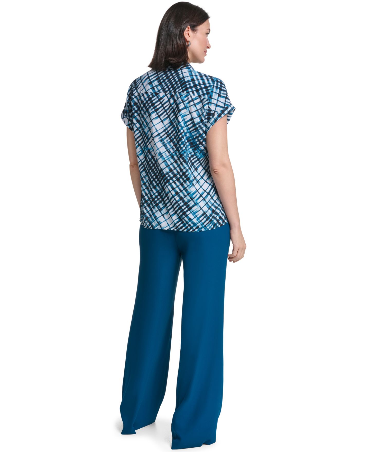 Женская блузка Calvin Klein Collared Short-Sleeve Button-Front, цвет: Кипарисовый разноцветный — фото 5