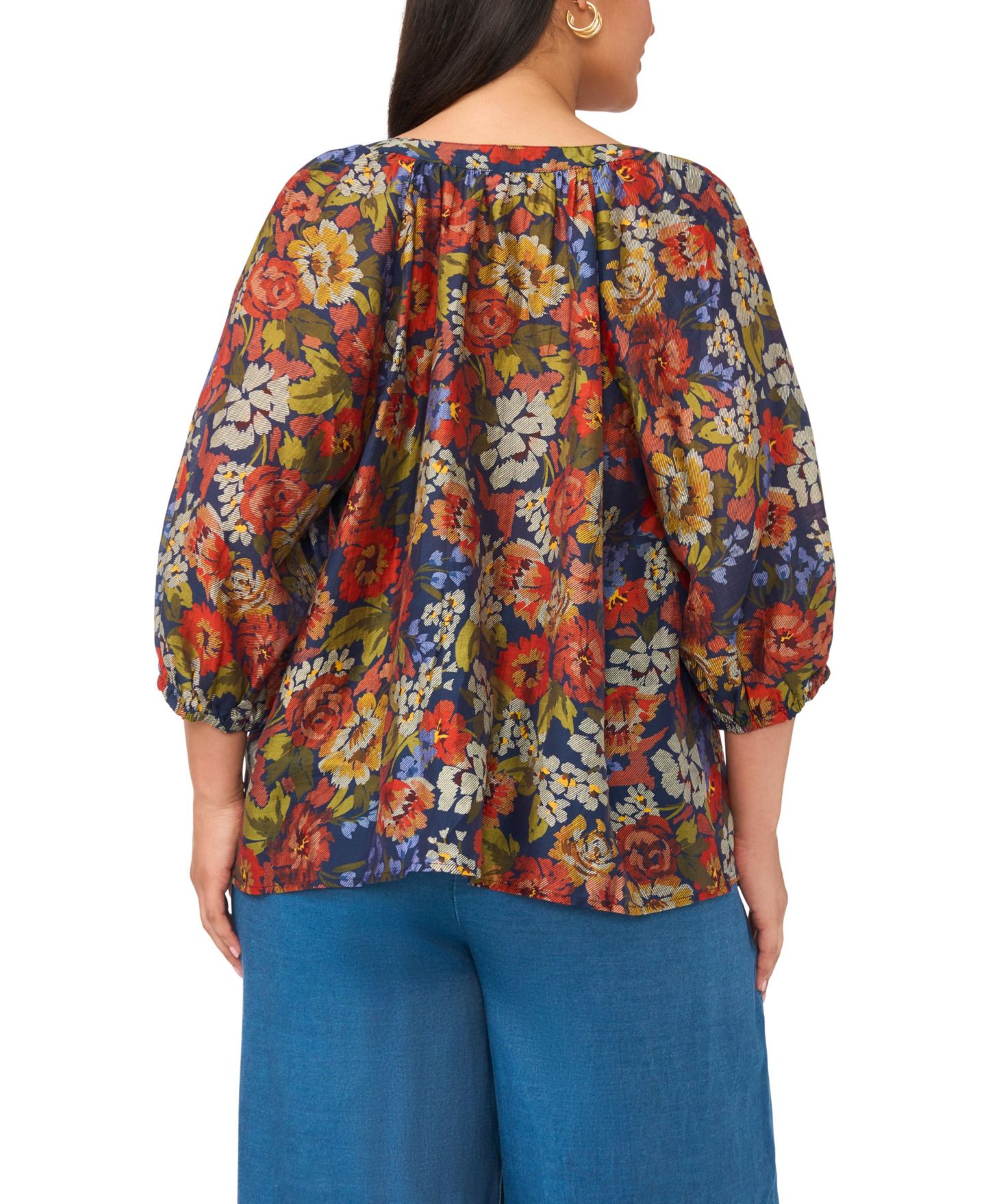 Женская блузка Vince Camuto Plus Size Raglan Sleeve V-Neck 3/4-Sleeve Blouse, цвет: Тёмно-синий — фото 6