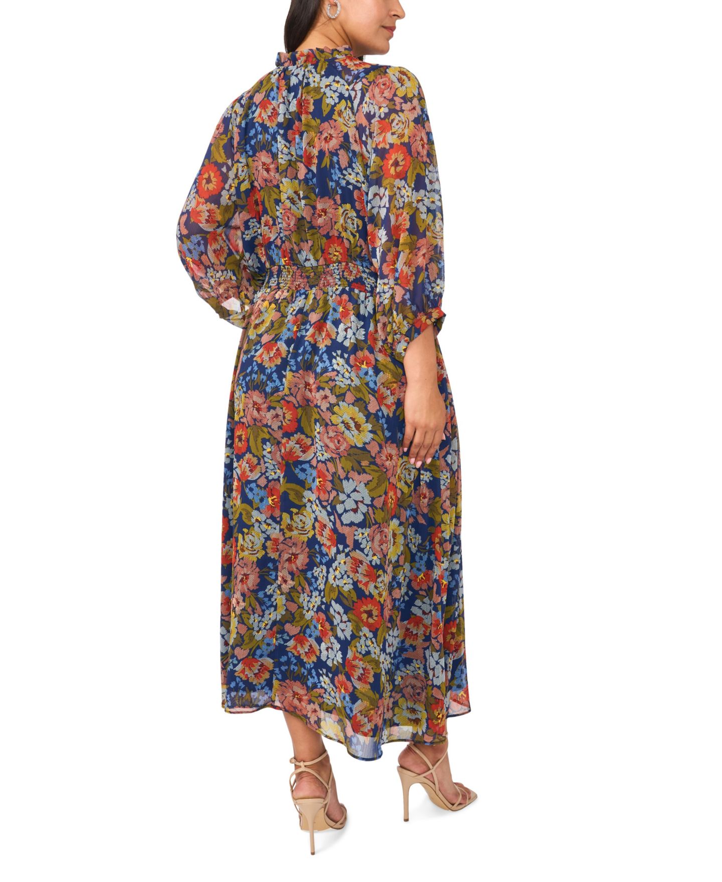 Женское платье Vince Camuto Plus Size Floral-Print Puff Sleeve Chiffon Maxi, цвет: Тёмно-синий — фото 4