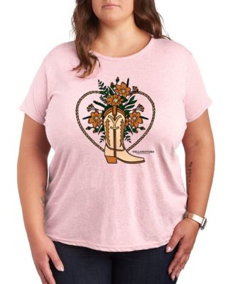Plus Size Short-Sleeve Graphic Yellowstone Boot Flower Tee