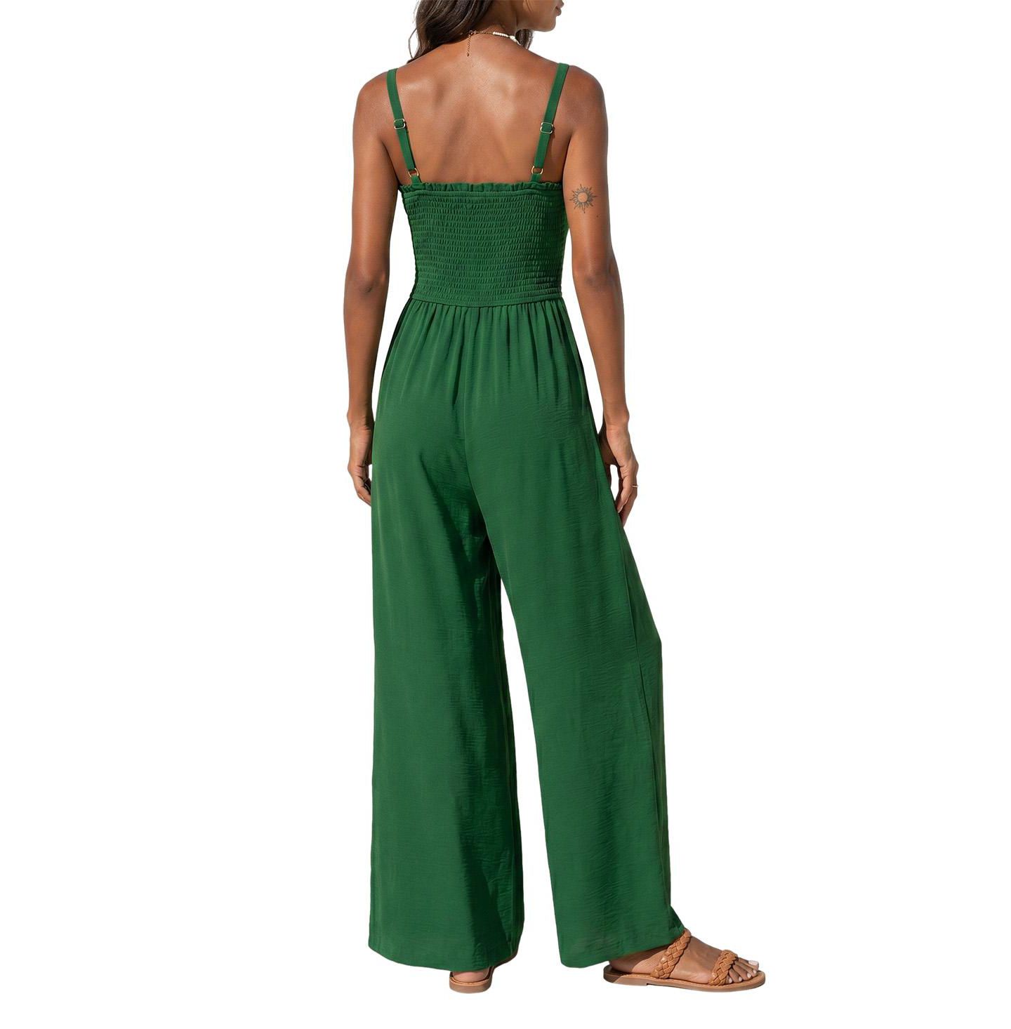 Женский комбинезон Cupshe Wildflower Way Sleeveless Wide-Leg Jumpsuit, цвет: Тёмный зелёный — фото 3