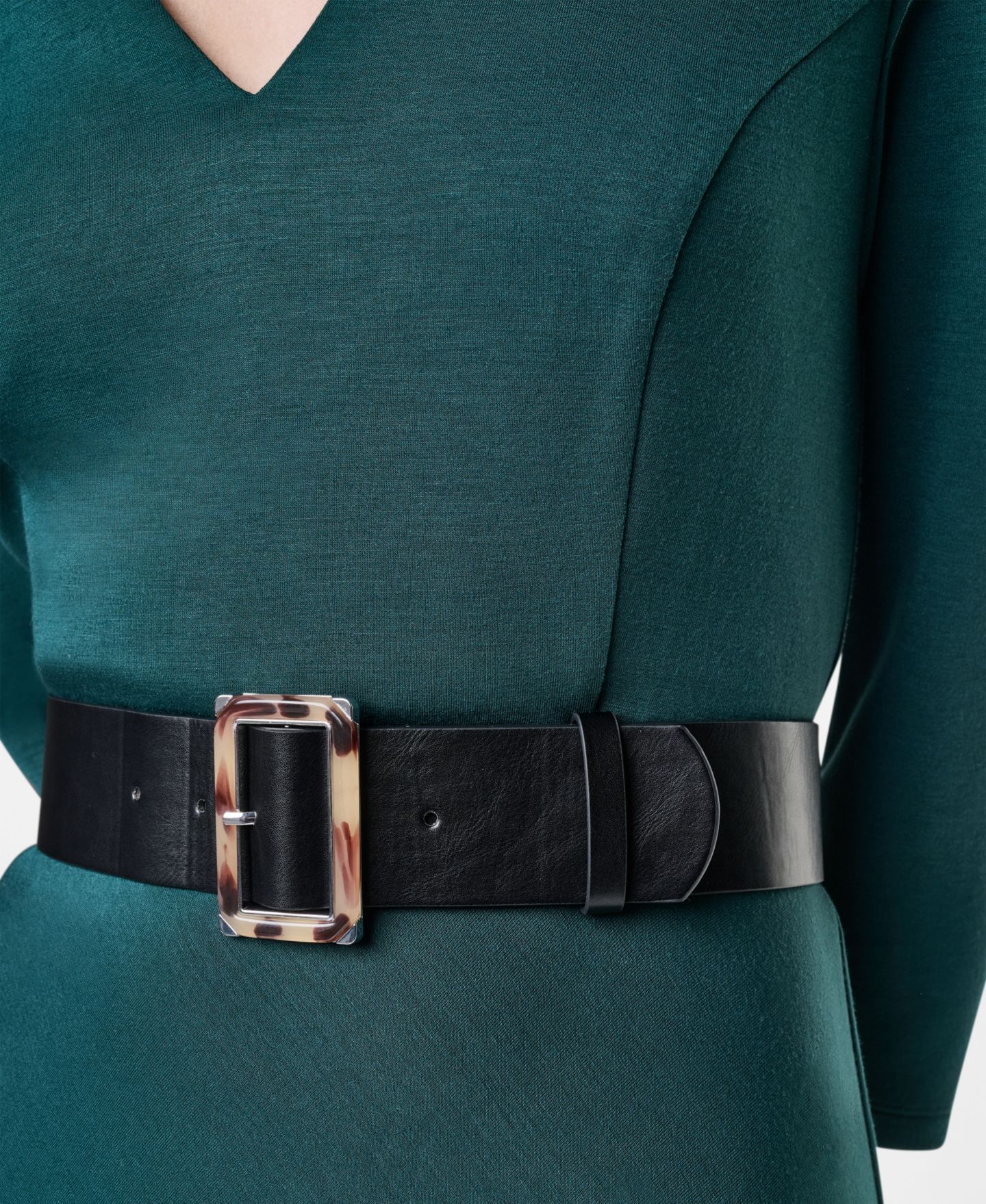 Женское платье DKNY Petite V-Neck 3/4 Sleeve Fit & Flare, цвет: Malachite — фото 4