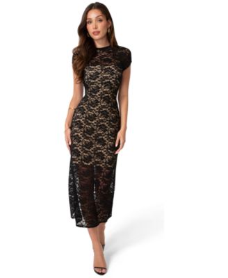 Women's Floral-Lace Cap-Sleeve Midi Dress