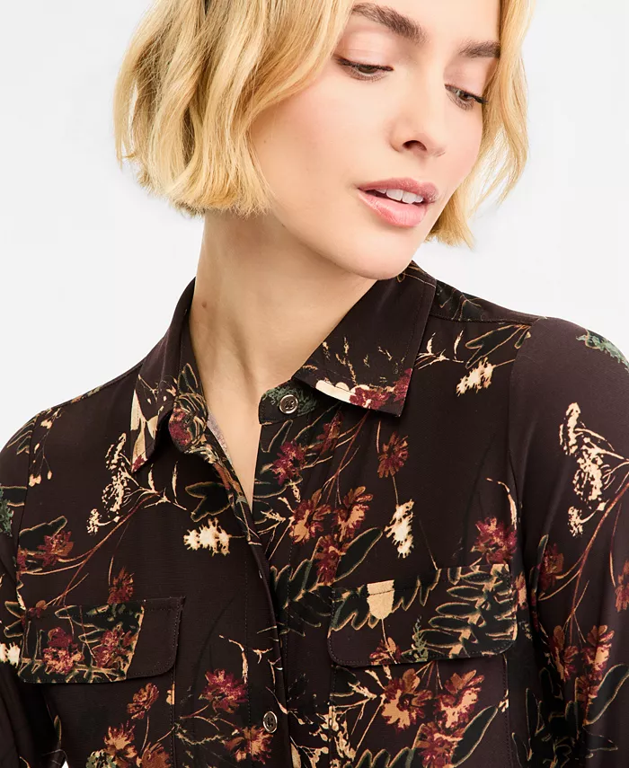 Women's Long-Sleeve Floral-Print Collared Button-Front Shirt - thumbnail 6