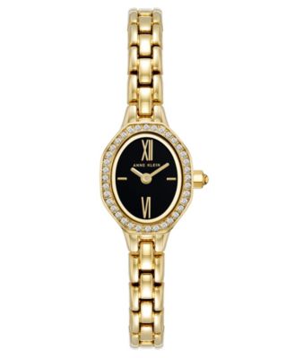 Women's Quartz Oval Black Dial Gold-Tone Alloy Metal Bracelet Watch 18mm